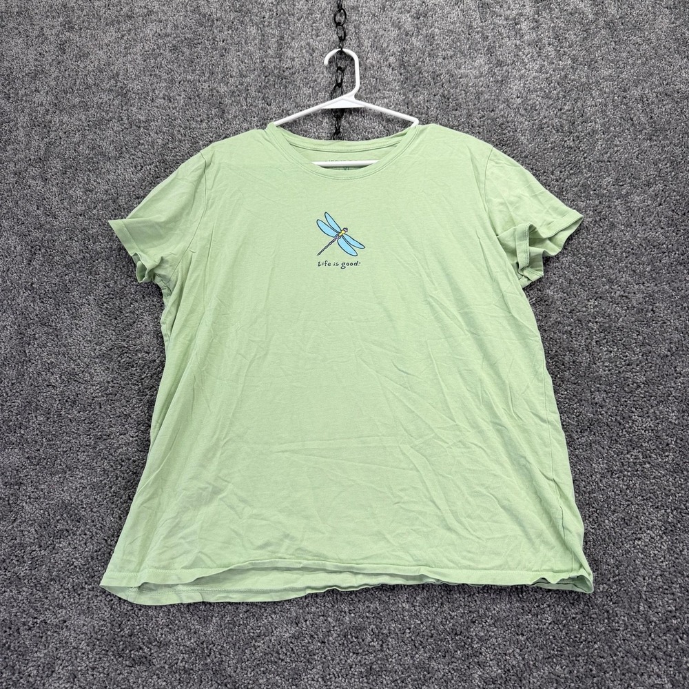 Life Is Good Shirt Womens XL Green Dragonfly Graphic Tee Casual Summer Jersey